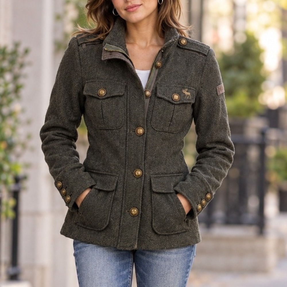 Vtg Y2K Abercrombie & Fitch S Military Field Jacket Herringbone Utility Safari
